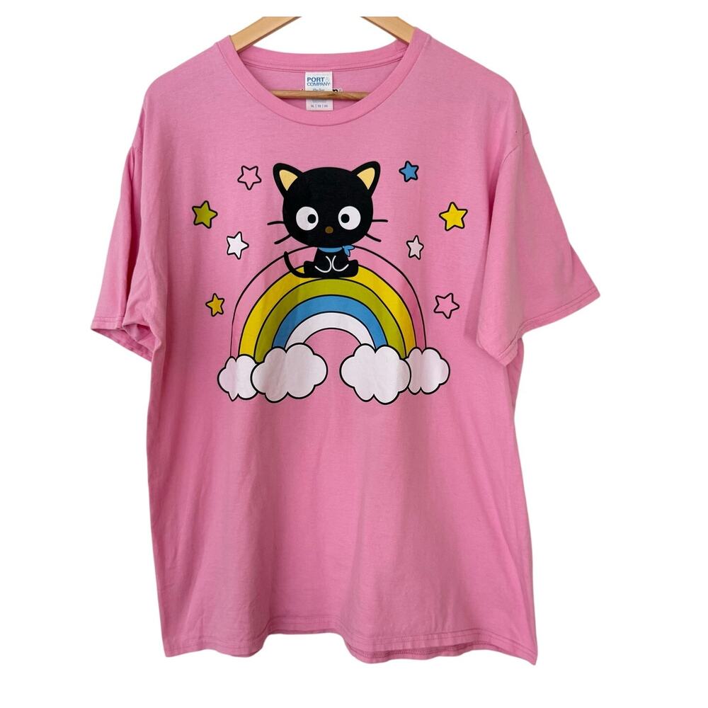Sanrio Chococat Rainbow Graphic T Shirt XL Pink Short Sleeve Cotton Kawaii